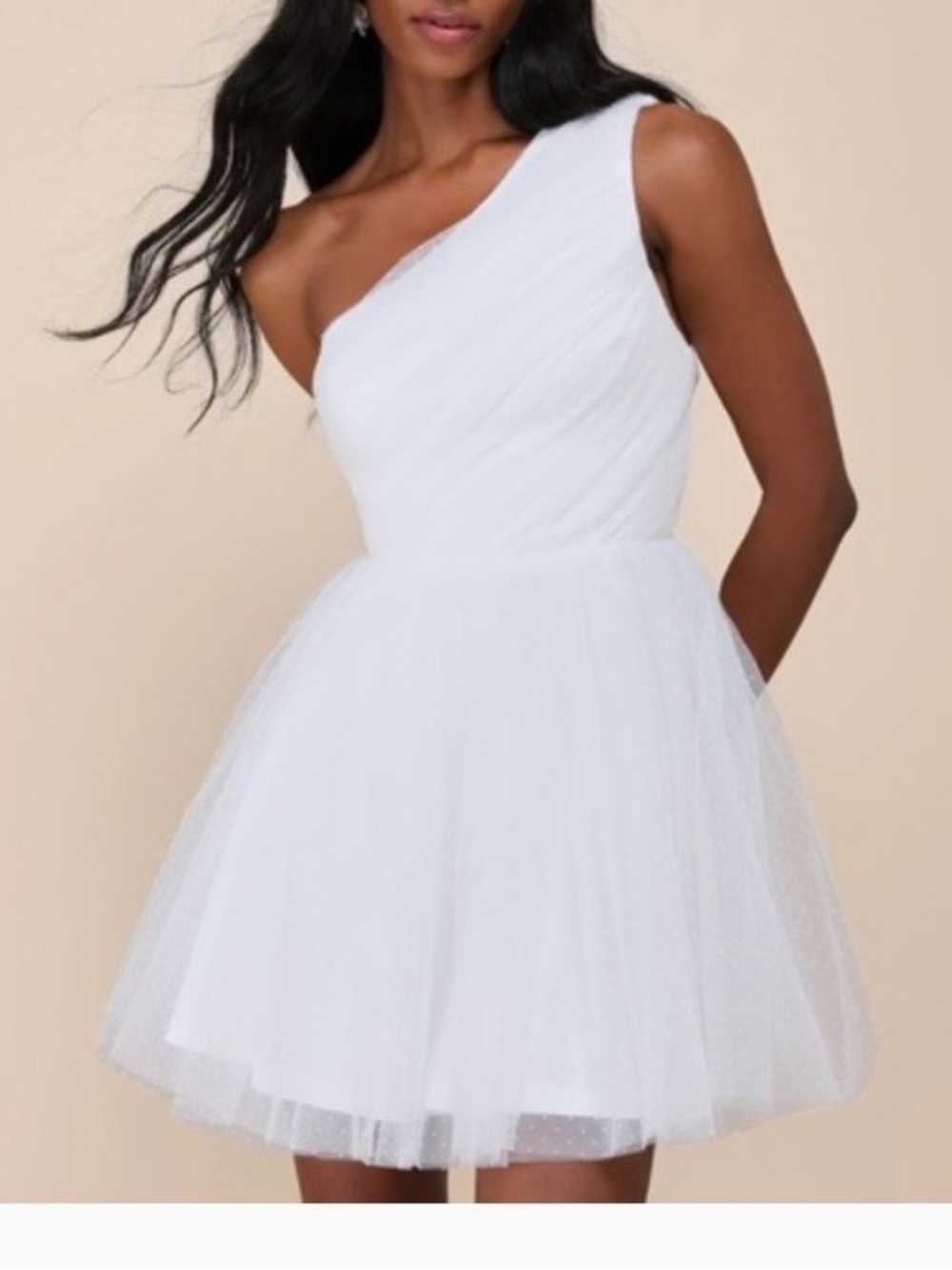 Lulus Exceptional Moments White Swiss Dot One Shoulder Mini Dress